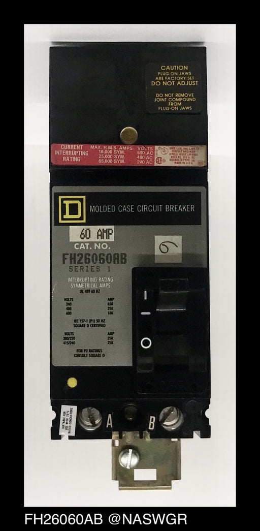 Square D FH26060AB Molded Case Circuit Breaker ~ 60 Amp