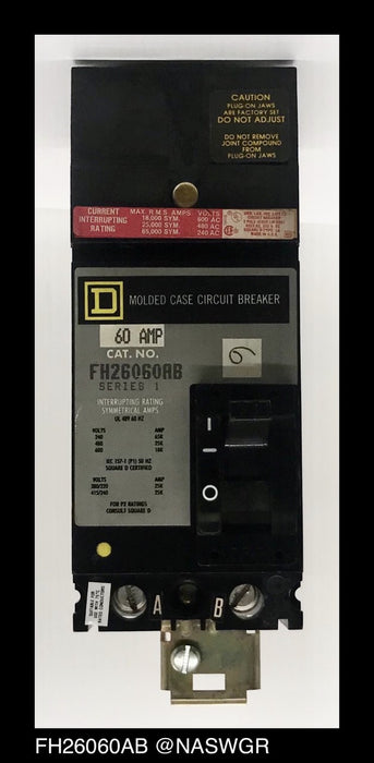 Square D FH26060AB Molded Case Circuit Breaker ~ 60 Amp