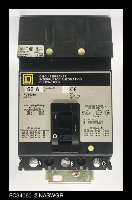 Square D FC34060 Molded Case Circuit Breaker ~ 60 Amp