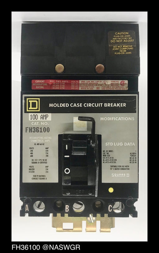 Square D FH36100 Breaker w/ Handle Padlock ~ 100 Amp