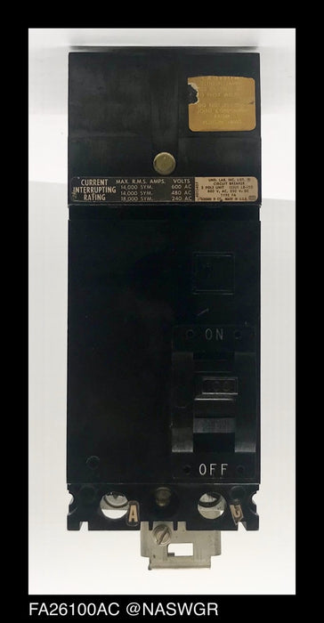 Square D FA26100AC Molded Case Circuit Breaker ~ 100 Amp