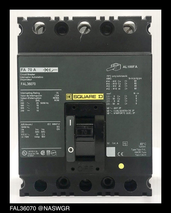 Square D FAL36070 Molded Case Circuit Breaker ~ 70 Amp - Unused Surplus