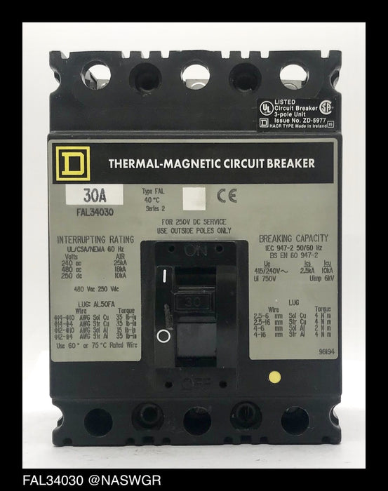 Square D FAL34030 Molded Case Circuit Breaker ~ 30 Amp - Unused Surplus