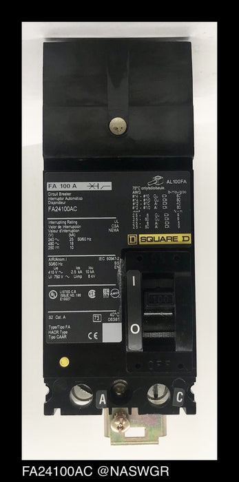Square D FA24100AC Molded Case Circuit Breaker ~ 100 Amp