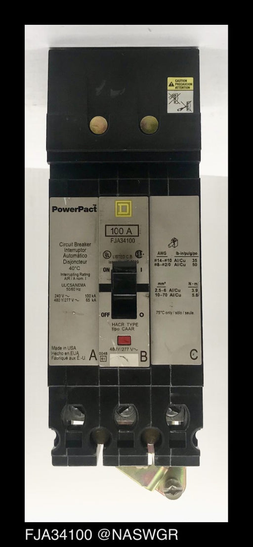 Square D FJA34100 Molded Case Circuit Breaker ~ 100 Amp