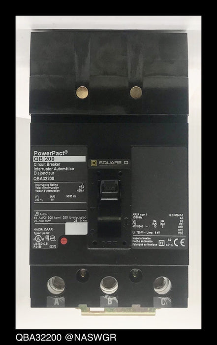 Square D QBA32200 Molded Case Circuit Breaker ~ 200 Amp