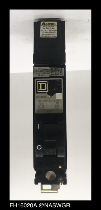 Square D FH16020A Molded Case Circuit Breaker ~ 20 Amp
