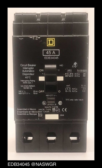 Square D EDB34045 Molded Case Circuit Breaker ~ 45 Amp