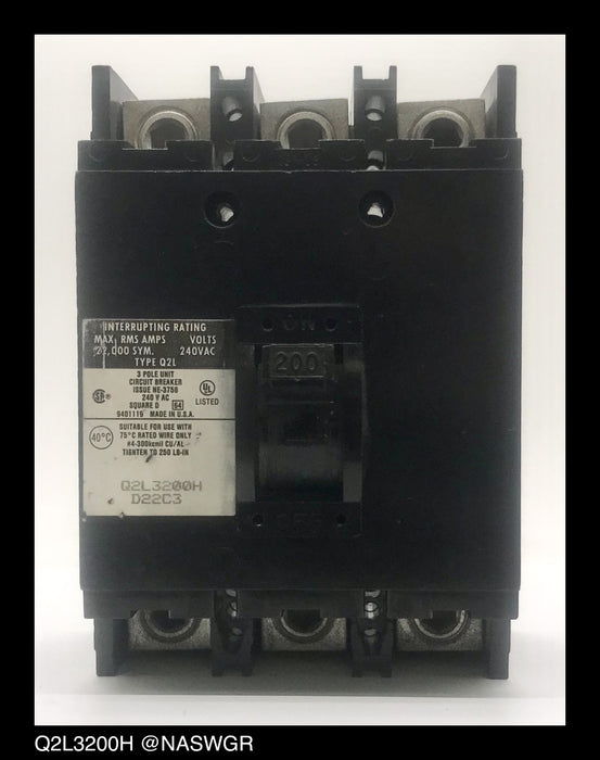 Square D Q2L3200H Molded Case Circuit Breaker ~ 200 Amp