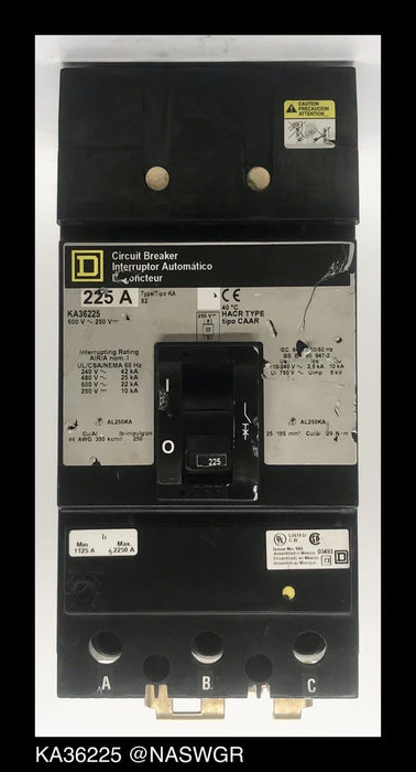 Square D KA36225 Molded Case Circuit Breaker ~ 225 Amp