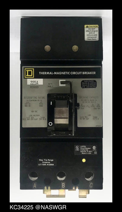 Square D KC34225 Molded Case Circuit Breaker ~ 225 Amp