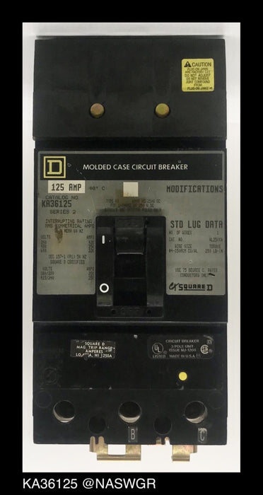 Square D KA36125 Molded Case Circuit Breaker ~ 125 Amp