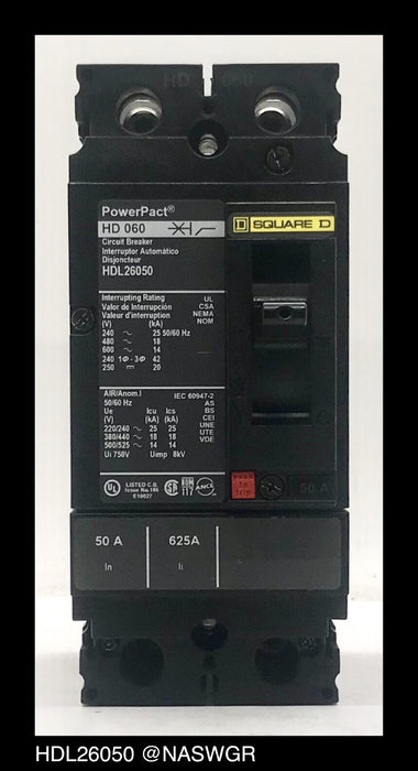 Square D HDL26050 Molded Case Circuit Breaker ~ 50 Amp