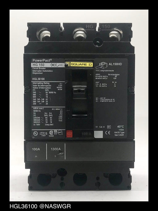 Square D HGL36100 Molded Case Circuit Breaker - 100 Amp