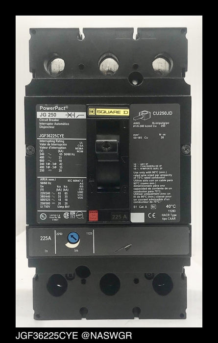 Square D JGF36225CYE Molded Case Circuit Breaker ~ 225 Amp