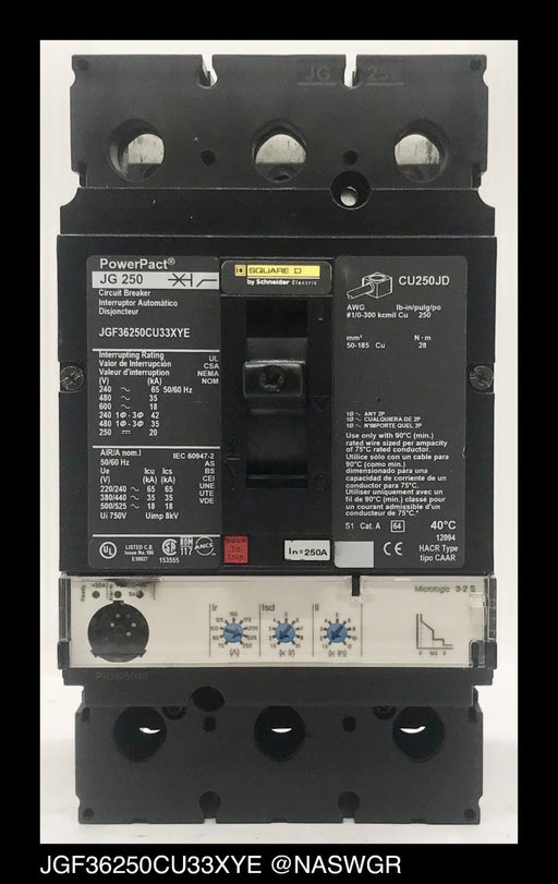 Square D JGF36250CU33XYE Molded Case Circuit Breaker ~ 250 Amp