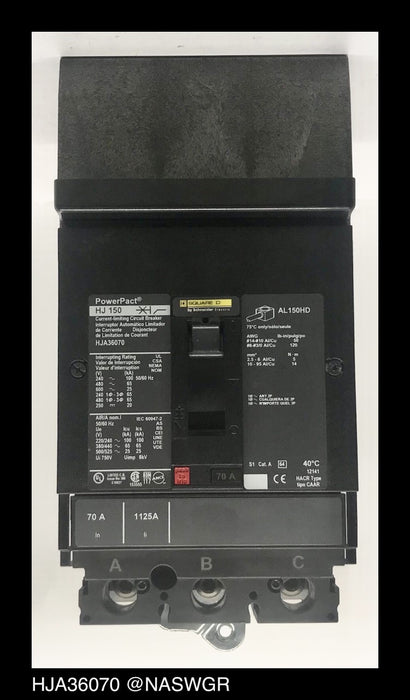 Square D HJA36070 Molded Case Circuit Breaker ~ 70 Amp