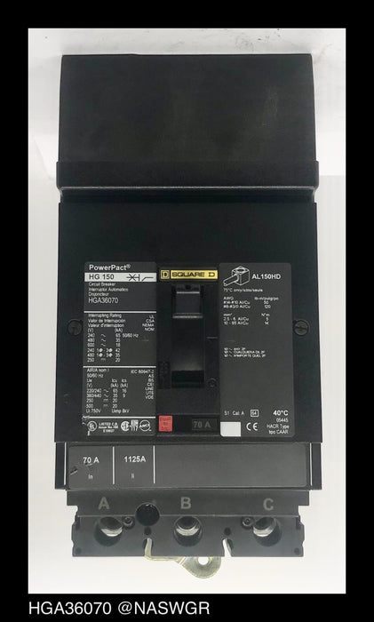 Square D HGA36070 Molded Case Circuit Breaker ~ 70 Amp