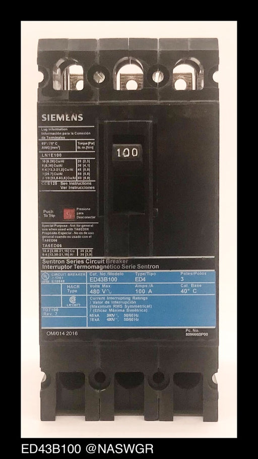 Siemens ED43B100 Molded Case Circuit Breaker ~ 100 Amp