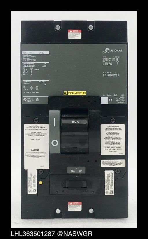 Square D LHL363501287 Molded Case Circuit Breaker ~ 350 Amp - Unused Surplus