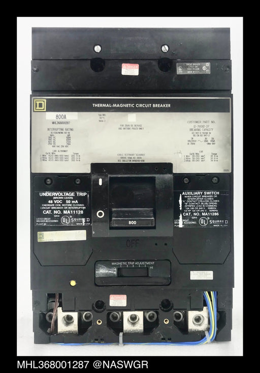 Square D MHL368001287 Molded Case Circuit Breaker ~ 800 Amp