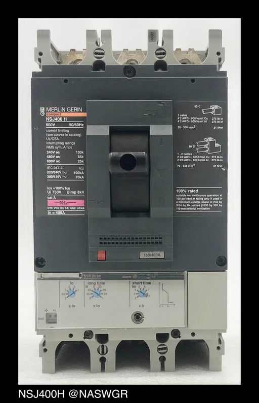 Merlin Gerin NSJ400H Molded Case Circuit Breaker w/ Aux Switch ~ 400 Amp