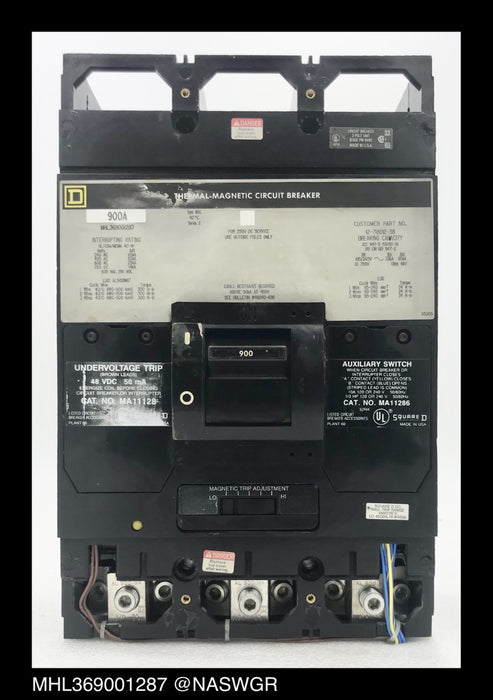 Square D MHL369001287 Molded Case Circuit Breaker ~ 900 Amp