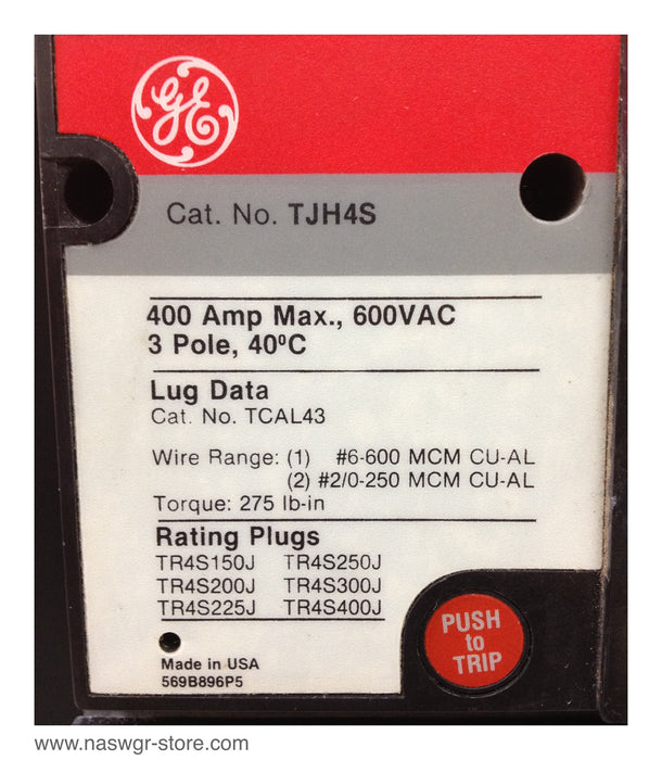 TJH4S ~ GE TJH4S Circuit Breaker 400 amp ~ RMS-9 TS20LSIGT2 TR4S400J