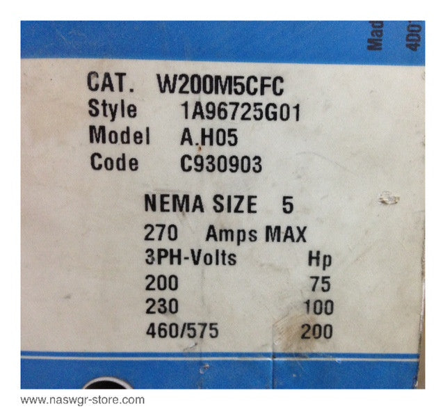 W200M5CFC ~ Westinghouse W200M5CFC Size 5 Starter ~ 1A96725G01